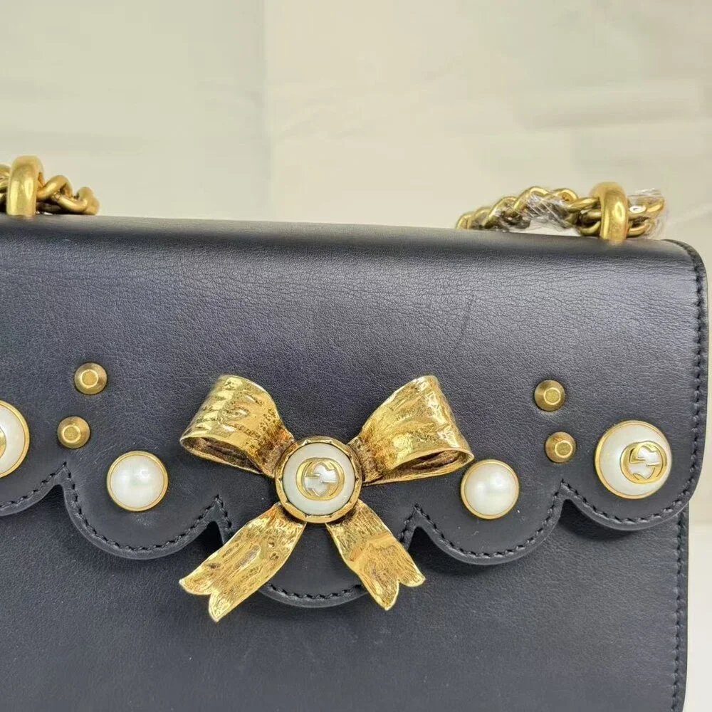Gucci Black Pearly Peony Chain Shoulder Bag Leather - Picture 3 of 9